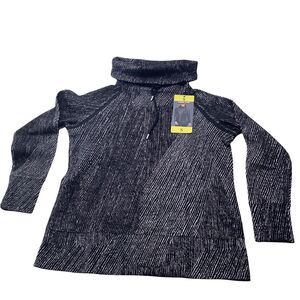 NEW Kirkland Signature Cowl Neck Long ‎ Jacquard Pullover Sz Small Black White